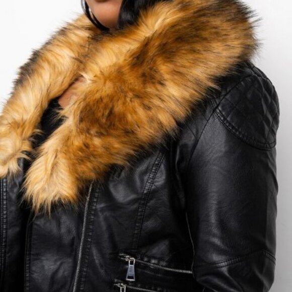 REACH FOR IT ALL  FAUX FUR COLLARED MOTO JACKET ( BRAND NEW !!!!!! ) - Picture 3 of 9